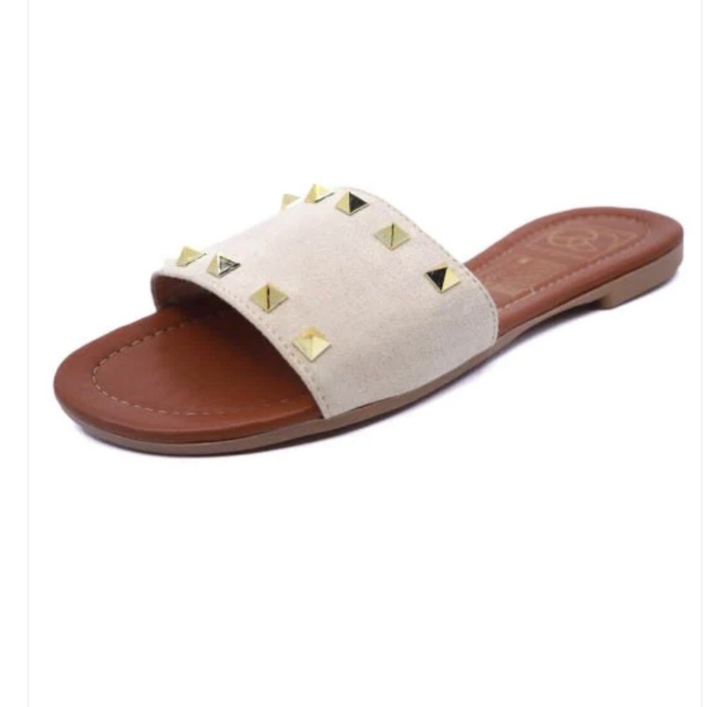 Linda Nude-color Strap Sandals faux Suede and studs